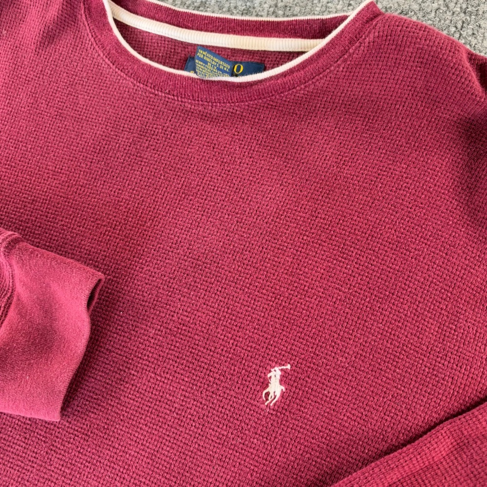 Polo Ralph Lauren Thermal Shirt Mens Large Waffle Knit Cotton Crewneck Maroon